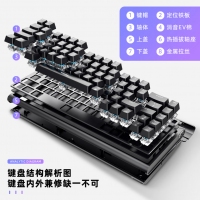 爱国心 GK68 黑色青轴 有线无线三模 热插拔2.4G蓝牙机械键盘 客制化键盘热插拔轴体68键位