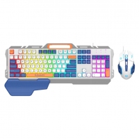 蝰蛇KM160 白蓝 机械手感键盘金属面板游戏电竞发光笔记本台式通用有线键鼠套装