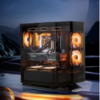 骨伽 星舰FV270 黑色 游戏电脑台式主机箱 支持360水冷 旋转台/ATX主板/四面快拆/270°海景房