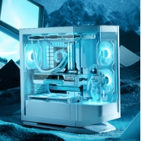 骨伽 星舰FV270 白色 游戏电脑台式主机箱 支持360水冷 旋转台/ATX主板/四面快拆/270°海景房